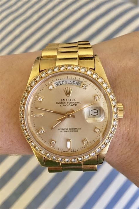 rolex green faced day date gold w diomands oyster perptual|oyster perpetual day date watch.